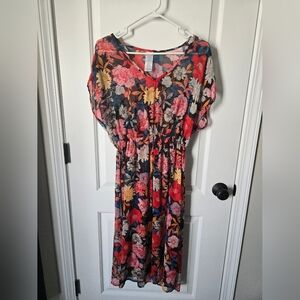 Time and Tru Multicolor Floral Midi Swim Cover Up